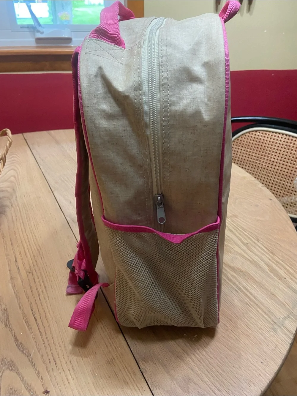 Canvas Dog-Print Pet Backpack with Pink Trim